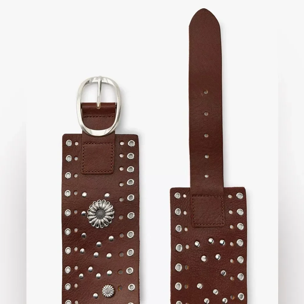 ZARA LEATHER BELT WITH FLORAL DETAIL